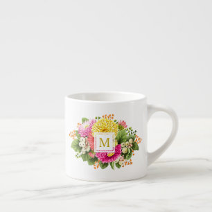 Monogram Vintag Asters Hot Pink Espresso Tasse