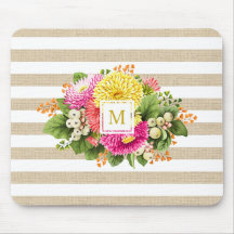 Monogram Vintag Asters Hot Pink Shabby Mousepad
