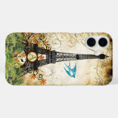 Monogram Vintag Bird Eiffel Tower Case-Mate iPhone Hülle (Rückseite (Horizontal))
