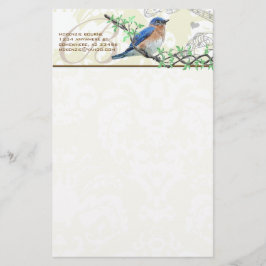 Monogram Vintag Bird Musical Branch Stationery Briefpapier