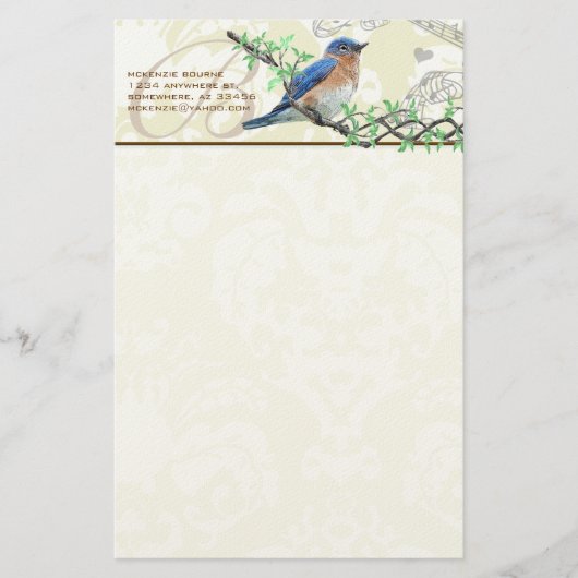 Monogram Vintag Bird Musical Branch Stationery Briefpapier (Vorderseite)