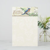 Monogram Vintag Bird Musical Branch Stationery Briefpapier (Stehend Vorderseite)