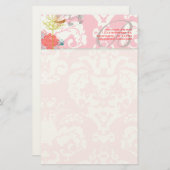 Monogram Vintag Bird Musical Damask Stationery Briefpapier (Vorne/Hinten)
