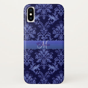 Monogram Vintag Blue Damask iPhone Case