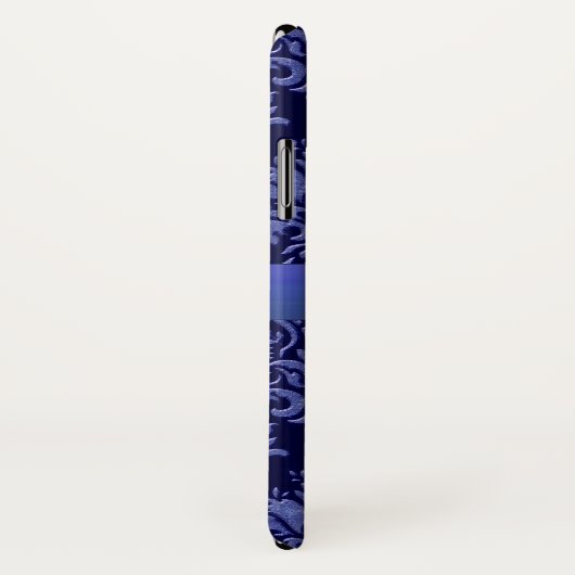 Monogram Vintag Blue Damask iPhone Case (Hinten/Rechts)