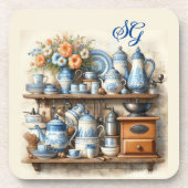 Monogram Vintag Blue Kitchen Getränkeuntersetzer (Vorderseite)