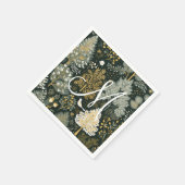 Monogram Vintag Boho Green Gold Weihnachtsbaumen Serviette (Ecke)