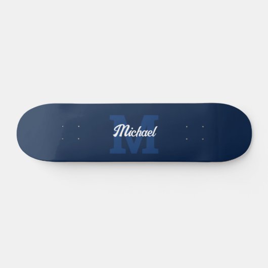 Monogram Vintag Calligraphy Navy Blue Skateboard (Horizontal)