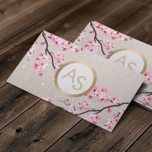 Monogram Vintag Cherry Blossom Haar Makeup Salon Visitenkarte