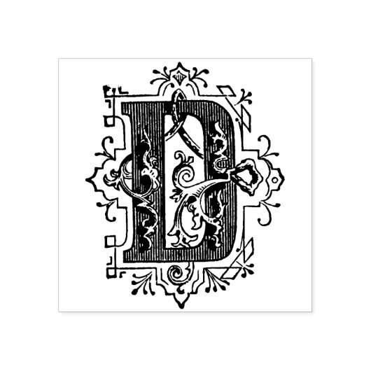 Monogram Vintag dekorativer Anfangsbuchstabe D Gummistempel (Prägung)