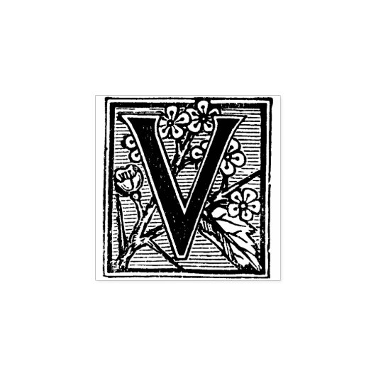 Monogram Vintag dekorativer Blumenbrief V Gummistempel (Prägung)