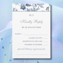 Monogram Vintag Floral French Wedding RSVP Card