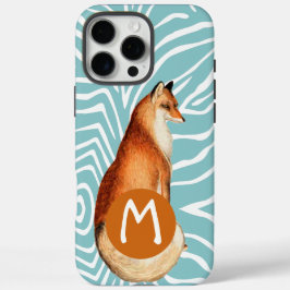Monogram Vintag Fox Art ZebraPattern iPhone iPhone 16 Pro Max Hülle
