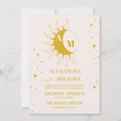 Monogram Vintag Gold Celestial Wedding Einladung (Vorderseite)