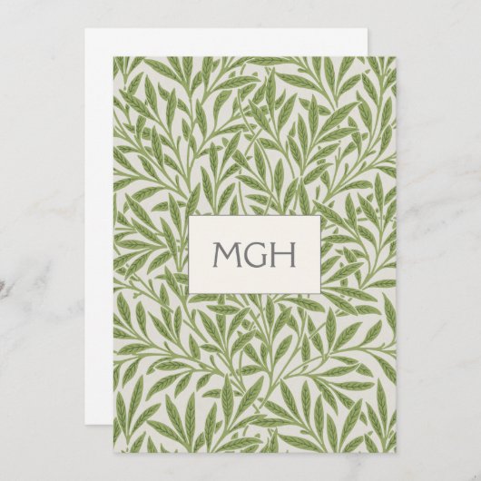 Monogram Vintag Green Willow Blätter Dankeskarte (Vorne/Hinten)