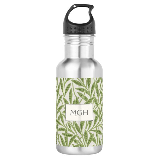 Monogram Vintag Green Willow Blätter Edelstahlflasche (Vorderseite)