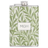 Monogram Vintag Green Willow Blätter Flachmann (Vorderseite)