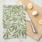 Monogram Vintag Green Willow Blätter Geschirrtuch (Viertel Falte)