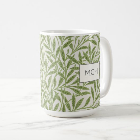 Monogram Vintag Green Willow Blätter Kaffeetasse (VorderseiteRechts)