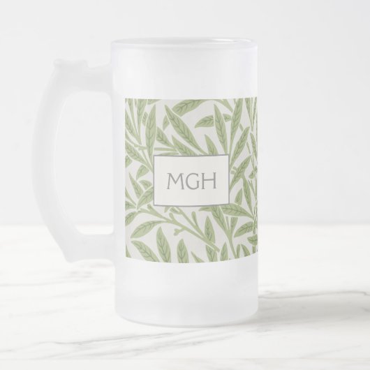Monogram Vintag Green Willow Blätter Mattglas Bierglas (Links)