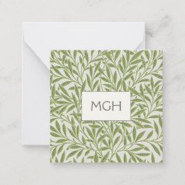 Monogram Vintag Green Willow Blätter Mitteilungskarte