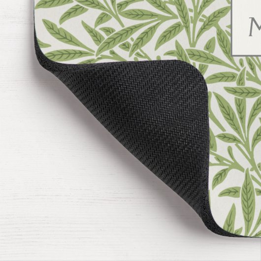 Monogram Vintag Green Willow Blätter Mousepad (Ecke)