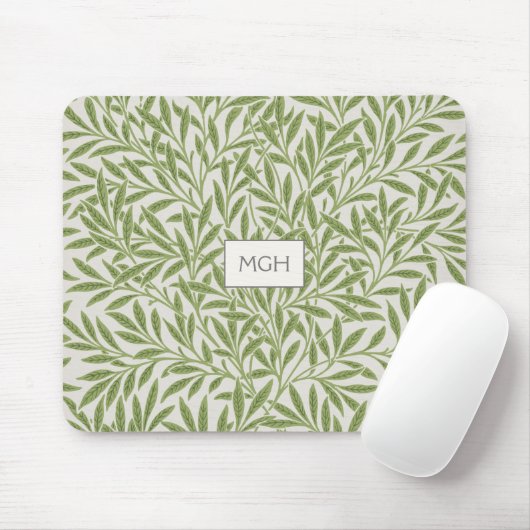Monogram Vintag Green Willow Blätter Mousepad (Mit Mouse)
