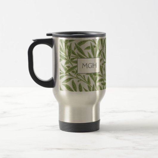 Monogram Vintag Green Willow Blätter Reisebecher (Links)
