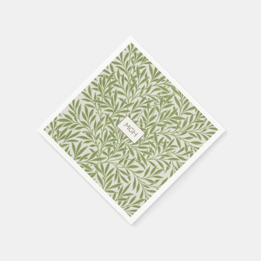 Monogram Vintag Green Willow Blätter Serviette (Ecke)