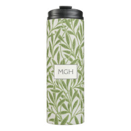 Monogram Vintag Green Willow Blätter Thermosbecher