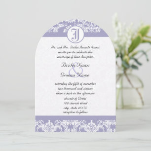 Monogram Vintag Lavendel Damask Foto Hochzeit Einladung