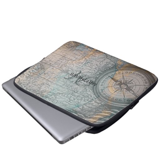 Monogram Vintag Map Compass Laptopschutzhülle (Vorne Knopf)