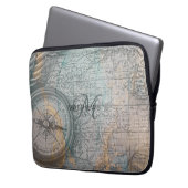 Monogram Vintag Map Compass Laptopschutzhülle (Vorderseite Links)