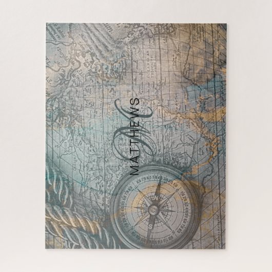 Monogram Vintag Map Compass Puzzle (Vertikal)