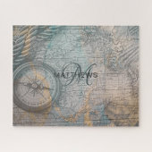 Monogram Vintag Map Compass Puzzle (Horizontal)