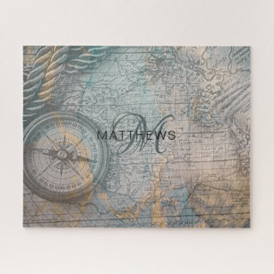 Monogram Vintag Map Compass Puzzle