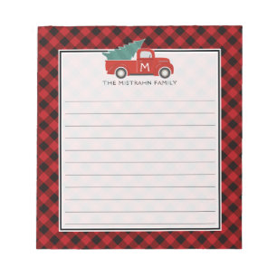 Monogram Vintag Red Truck and Treffalo Kariert Notizblock