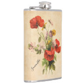 Monogram Vintag Rustic Bouquet Red Poppies Beige Flachmann (Rechts)