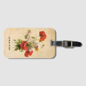 Monogram Vintag Rustic Bouquet Red Poppies Beige Gepäckanhänger (Vorderseite (Horizontal))