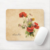 Monogram Vintag Rustic Bouquet Red Poppies Beige Mousepad (Mit Mouse)