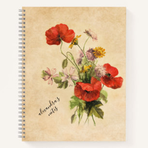 Monogram Vintag Rustic Bouquet Red Poppies Beige Notizblock