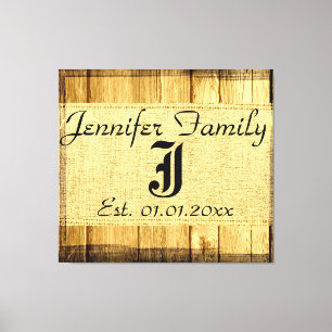 Monogram Vintag Rustic Burlap Linen Holzschau Leinwanddruck