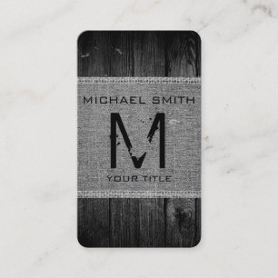 Monogram Vintag Rustic Burlap Wood Look Visitenkarte