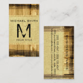 Monogram Vintag Rustic Burlap Wood Look Visitenkarte (Vorne/Hinten)