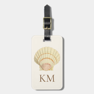 Monogram Vintag Seashell auf Creme und Braun Gepäckanhänger