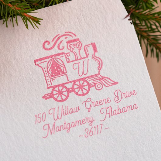 Monogram Vintag Train Christmas Tree Delivery Gummistempel