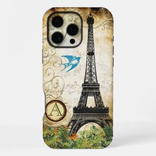 Monogram Vintage Bird Eiffelturm iPhone 16 Pro Max Hülle
