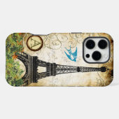 Monogram Vintage Bird Eiffelturm iPhone Hülle (Rückseite (Horizontal))