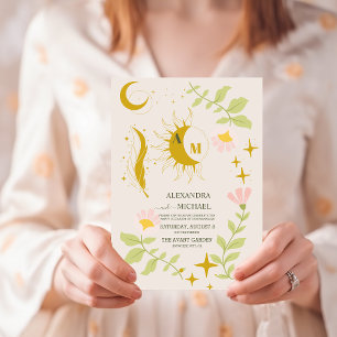 Monogram Vintage Celestial Botanische Hochzeit Einladung