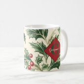 Monogram Vintage Christmas Holly & Berries Muster Kaffeetasse (VorderseiteRechts)